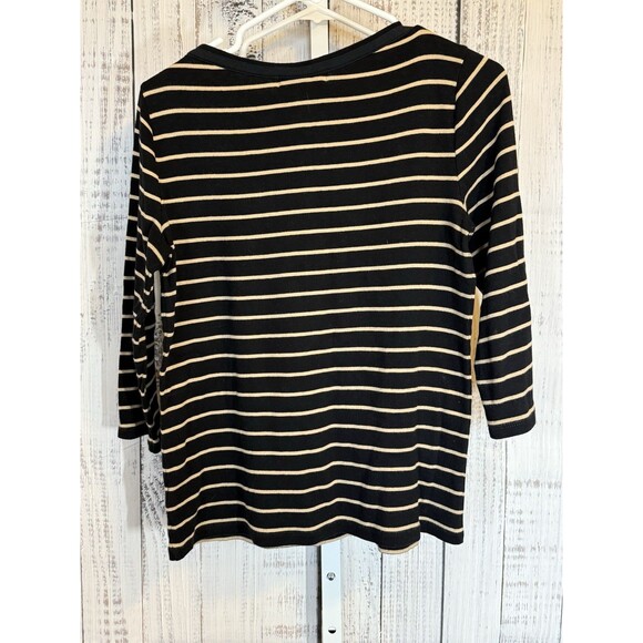 Lauren Ralph Lauren Women’s Top Black And Cream Stripe Medium 3/4 Sleeve - Picture 5 of 5